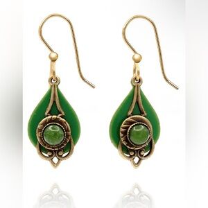 Silver Forest Jade on Green Teardrop Dangle Earrings Surgical Steel NWT 1.5” D